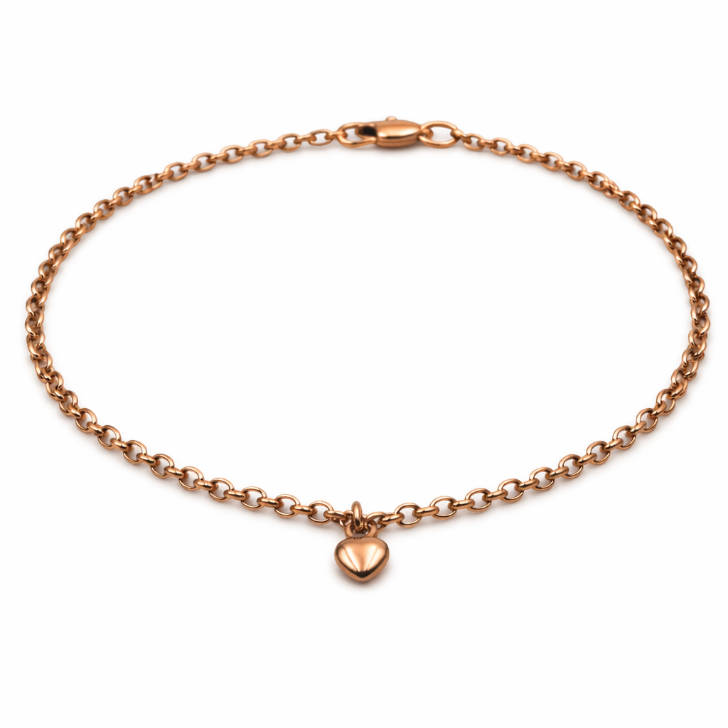 Genuine 9ct 9K 375 Solid Yellow or Rose Gold 25cm Belcher Anklet + 1 heart charm