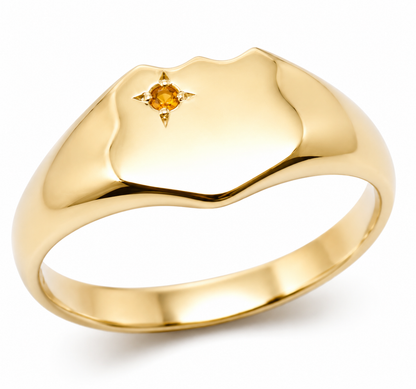 Genuine Solid 9ct 9k 375 Yellow, Rose or White Gold Shield Signet Ring set with Citrine