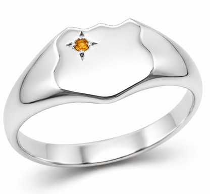 Genuine Solid 9ct 9k 375 Yellow, Rose or White Gold Shield Signet Ring set with Citrine