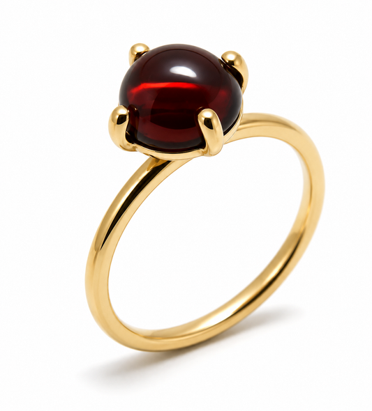 Genuine 9ct 9k 375 Yellow, Rose or White Gold Cabochon Garnet Stacker Ring - Choose your ring size H to P