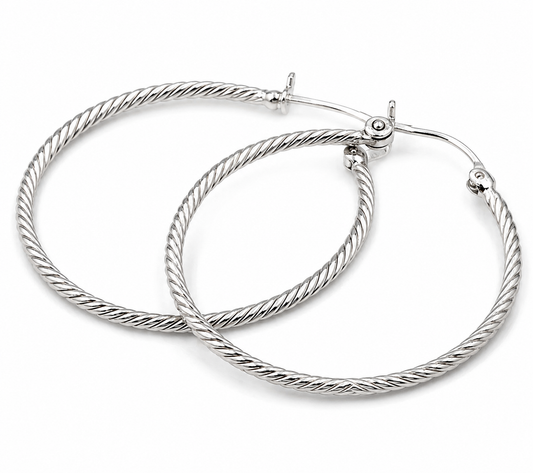 Genuine Sterling Silver 925 Large 40mm Twist Twisted Hoop Earrings