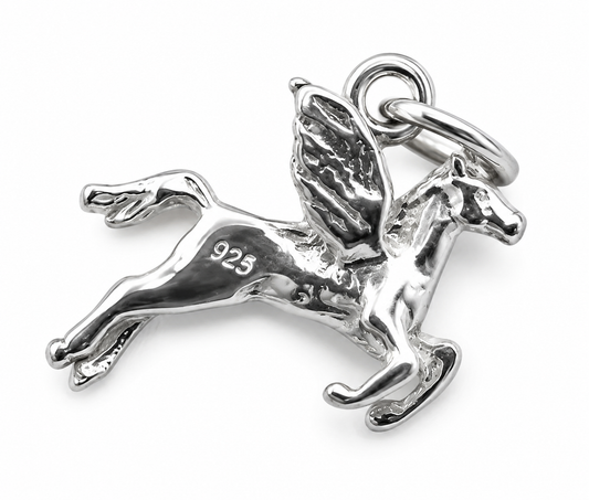 Genuine Sterling Silver or 9ct Yellow Gold 3D PEGASUS Winged Flying Horse Pendant Charm