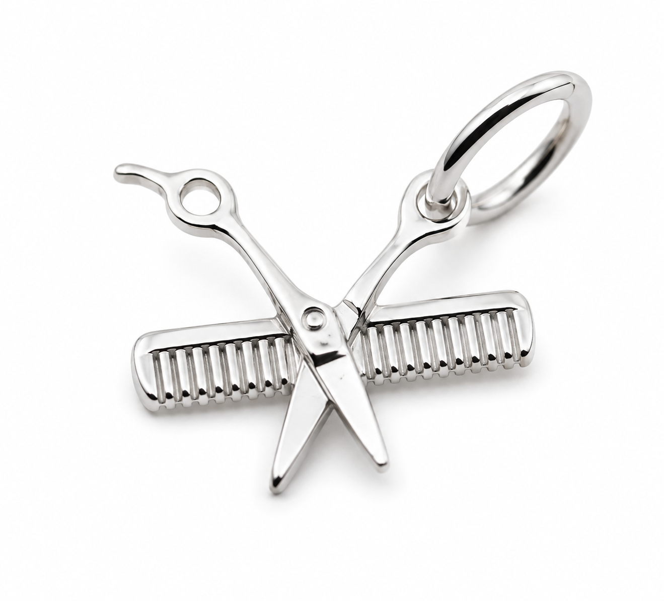 Sterling Silver 925 Comb & Scissors Hairdresser 3D Pendant Or Charm