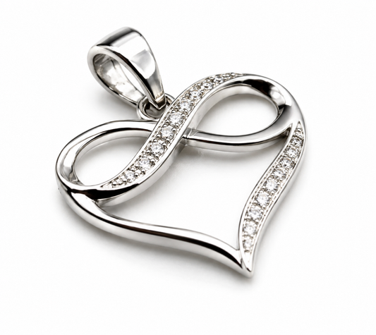Genuine Sterling Silver 925 CZ Infinity Heart Pendant 18x17mm