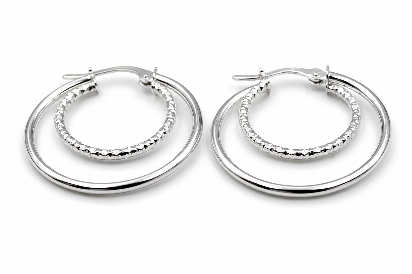 Sterling Silver 925 Double Polished Tube Hoop Earrings 25mm