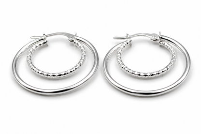 Sterling Silver 925 Double Polished Tube Hoop Earrings 25mm