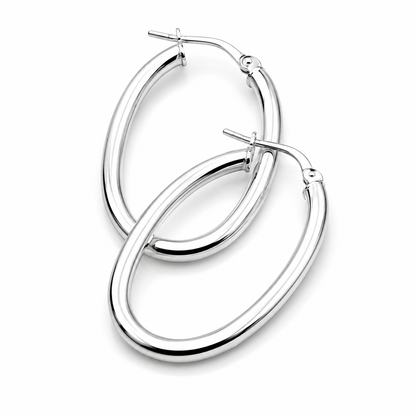 Genuine Sterling Silver 925 Oval Hoops Earrings Plain 33mm x 23mm