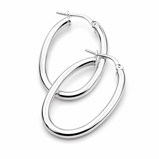 Genuine Sterling Silver 925 Oval Hoops Earrings Plain 33mm x 23mm