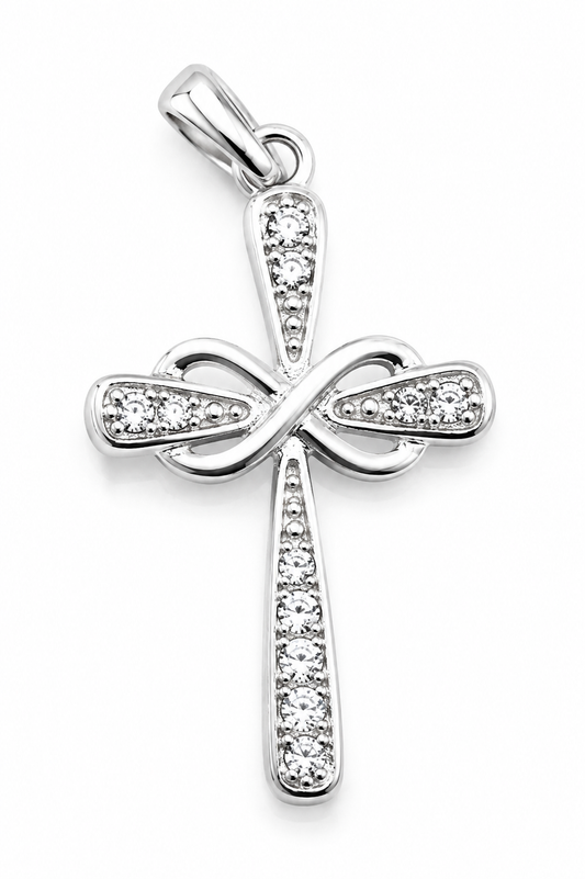 Genuine Sterling Silver 925 Cross Paved CZ Infinity Love Pendant