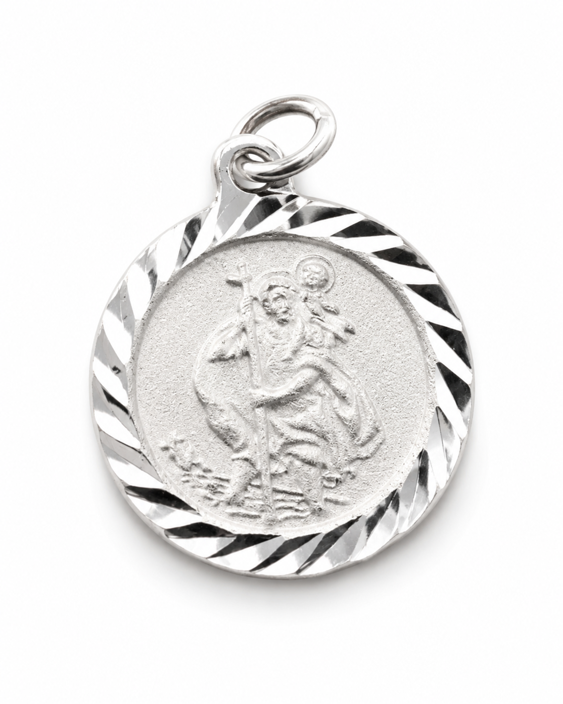 Sterling Silver 925 Saint Christopher Medal 16.5mm Diamond Cut Pendant Charm