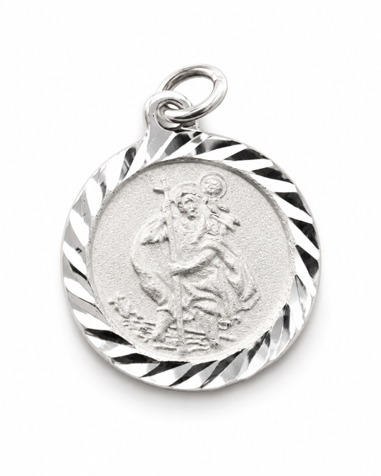 Sterling Silver 925 Saint Christopher Medal 16.5mm Diamond Cut Pendant Charm