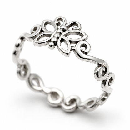 Genuine Sterling Silver 925 Swirl Butterfly Ring