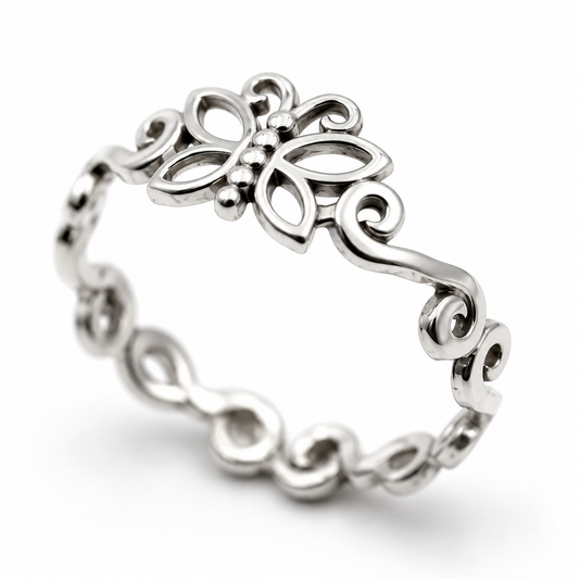 Genuine Sterling Silver 925 Swirl Butterfly Ring