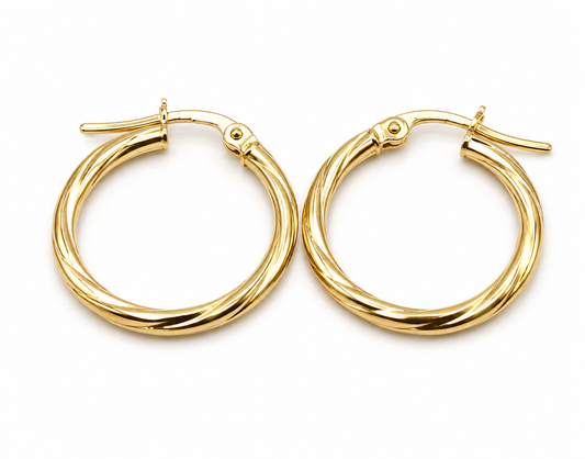 Genuine 9ct 9K Yellow Gold 19mm Twisted Hoop Round Earrings