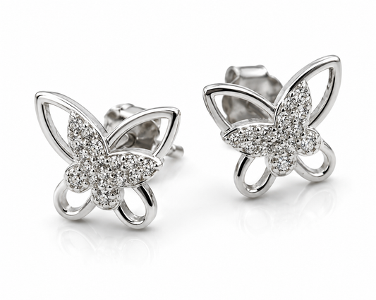 Kaedesigns Sterling Silver 925 CZ Butterfly Stud Earrings
