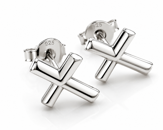 Sterling Silver 925 Cross Stud Studs Earrings