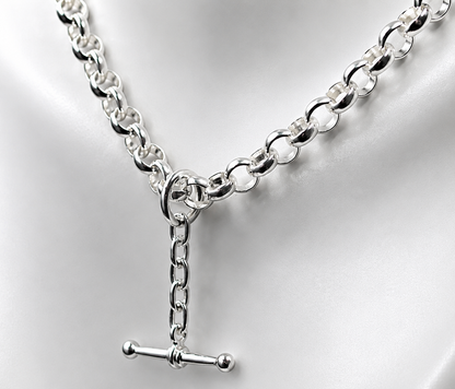 Sterling Silver 925 50cm Antique Round Belcher Link FOB Chain Necklace
