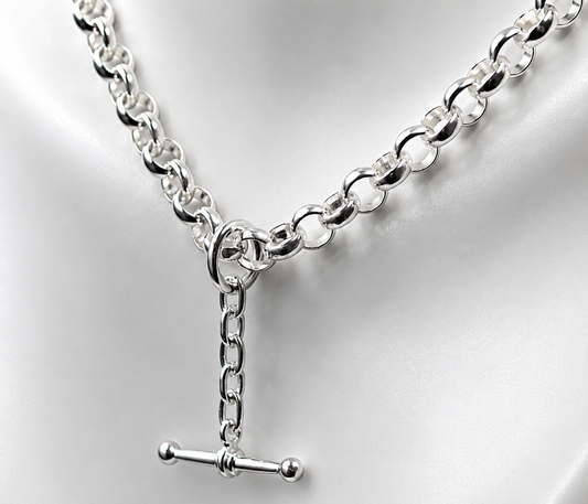 Sterling Silver 925 50cm Antique Round Belcher Link FOB Chain Necklace