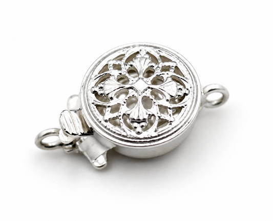 Genuine Sterling Silver 925 Filigree Round Bead Stringing or Pearl Clasp