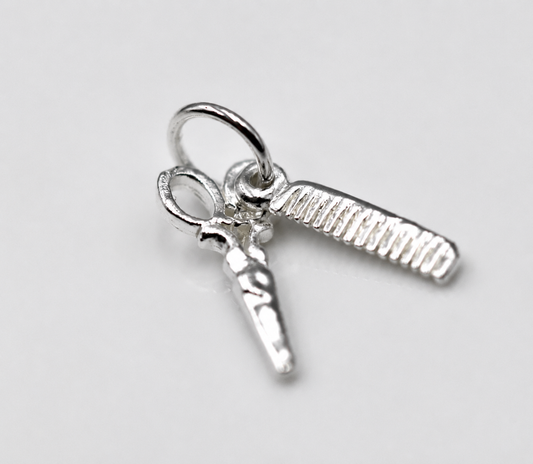 Sterling Silver 925 Comb & Scissors Hairdresser Small Pendant Or Charm