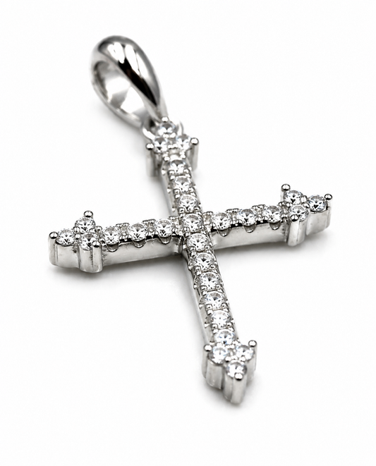Genuine Cubic Zirconia 925 Sterling Silver Cross Pendant
