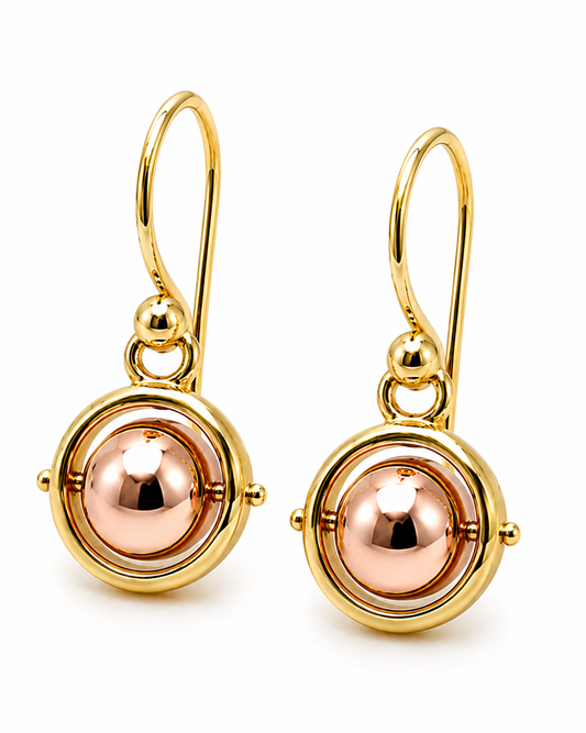 Genuine 9ct 9k 375 Yellow & Rose Gold 375 Hook Ball Drop Earrings