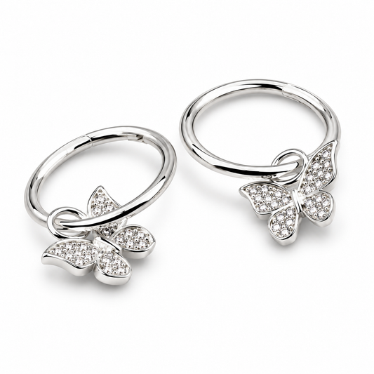Sterling Silver 925 Sleepers Hinged Hoops Earrings + Butterfly Charms