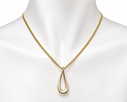 Genuine 9k 9ct 375 Yellow Gold Solid Teardrop Pendant + 9ct Thin Chain