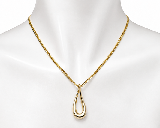 Genuine 9k 9ct 375 Yellow Gold Solid Teardrop Pendant + 9ct Thin Chain