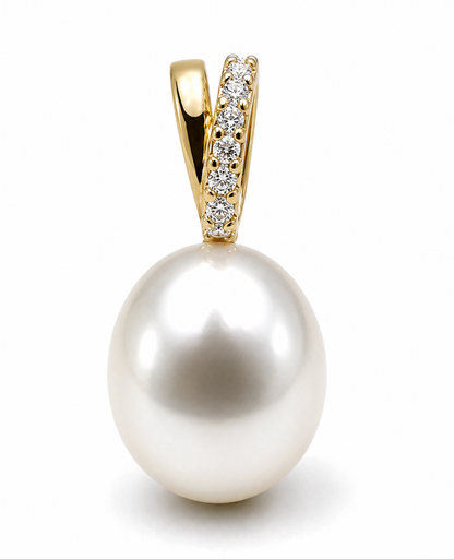 Genuine 9ct 9K 375 Yellow Gold Freshwater Cultured Pearl White CZ Pendant