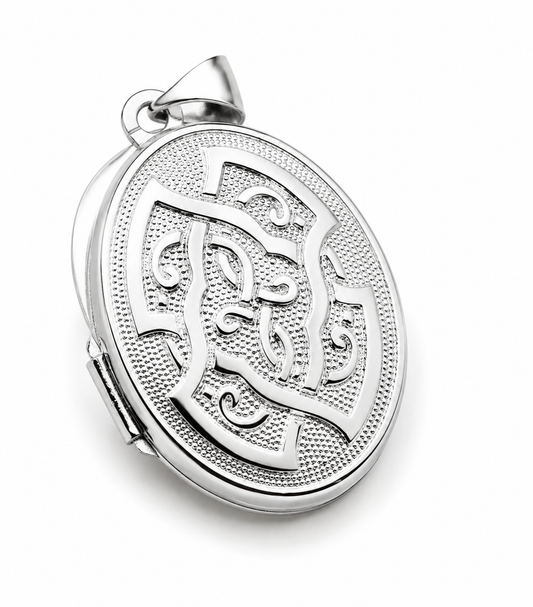 Genuine Sterling Silver 925 Oval Celtic Locket Pendant With 2 Photos