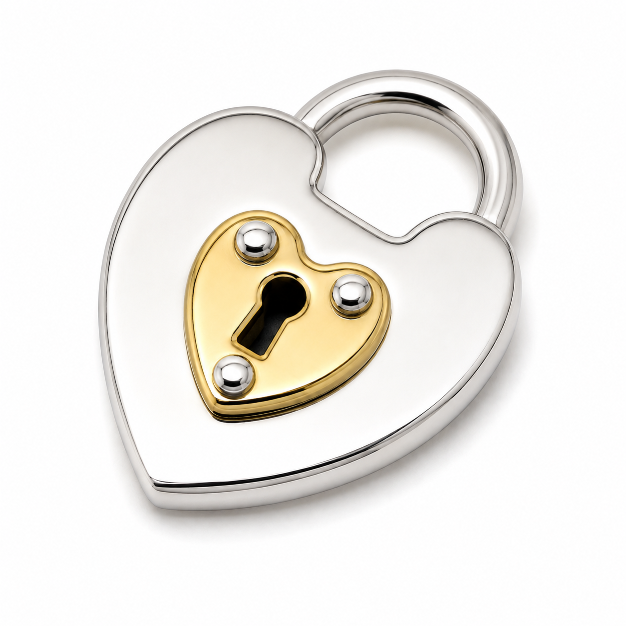 Solid Sterling Silver 925 & 9ct 9K 375 Yellow Gold Heart Padlock
