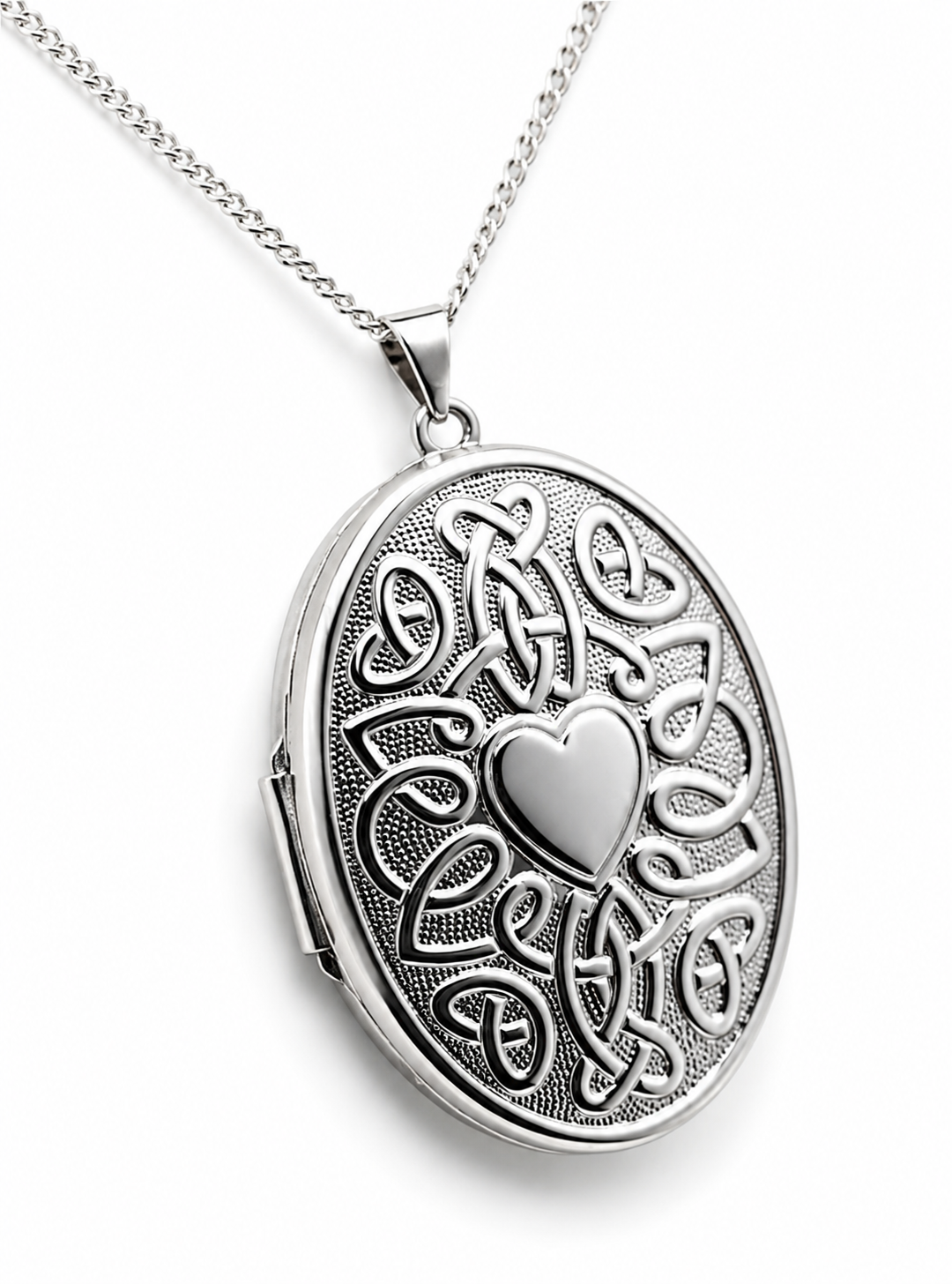 Sterling Silver 925 Heart Celtic Design 6 Photo Oval Locket + Necklace