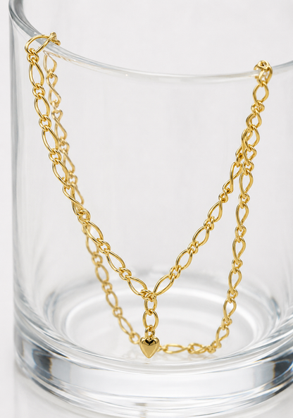 Genuine 9ct 9k 375 Solid Yellow Gold 25cm Oval Figaro Anklet with Heart Charm