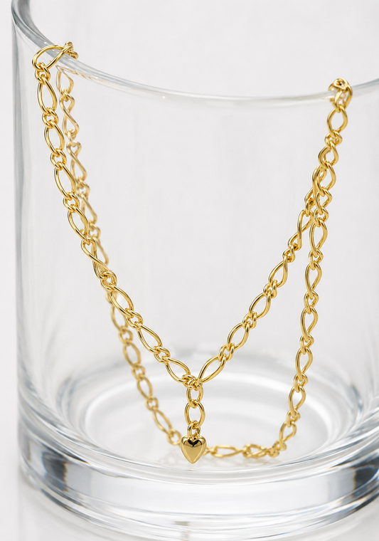 Genuine 9ct 9k 375 Solid Yellow Gold 25cm Oval Figaro Anklet with Heart Charm