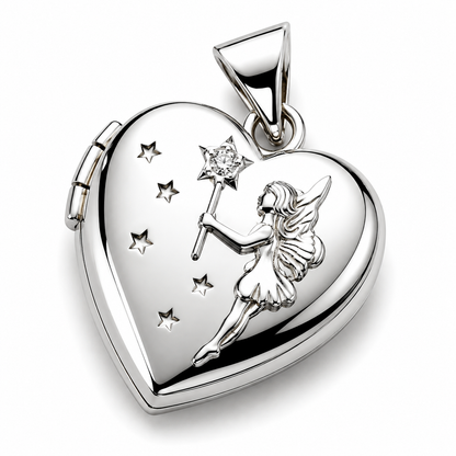 Sterling Silver 925 15mm Diamond Heart Diamond Set Fairy Locket
