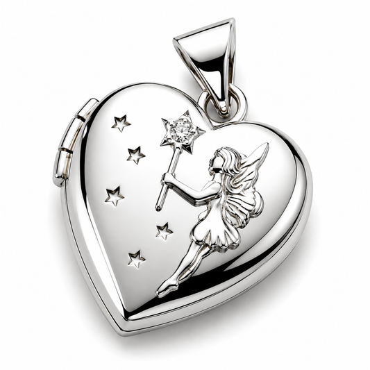 Sterling Silver 925 15mm Diamond Heart Diamond Set Fairy Locket