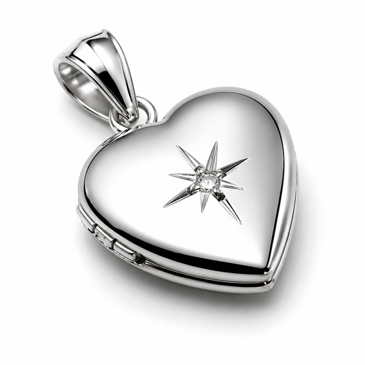 Genuine Sterling Silver Gold Plated or Sterling Silver 12mm 925 Diamond Set Heart Locket Pendant