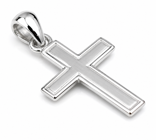 Sterling Silver 925 Flat Plain Cross with Border Line Cross Pendant