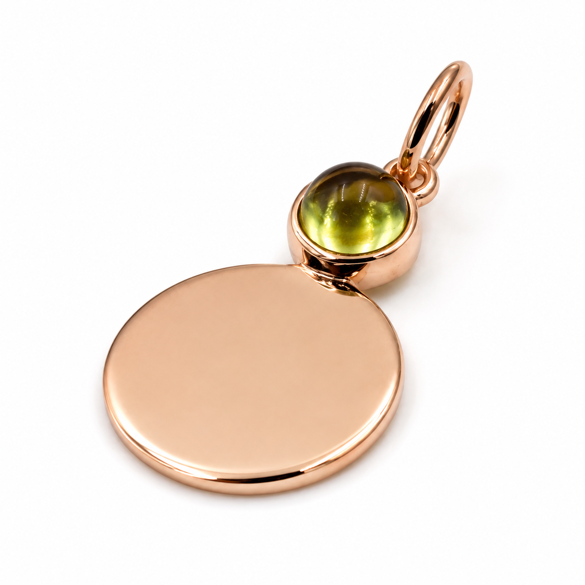 Genuine 9ct 9K 375 Yellow, Rose or White Gold 11mm Cabochon Peridot Disc Round Circle Pendant