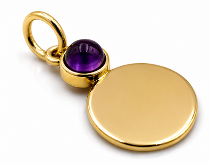 Genuine 9ct 9K 375 Yellow, Rose or White Gold 11mm Cabochon Amethyst Disc Round Circle Pendant