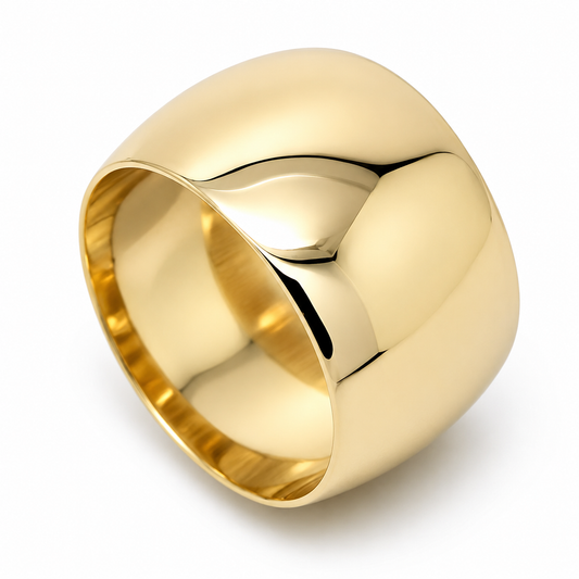Solid 9ct 9K 375 Yellow, Rose or White Gold Full Solid 11.3mm Wide Barrel Band Ring - Size L