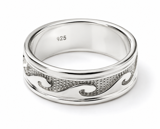 Size 13 / Z+ 1  Genuine Sterling Silver 925 Surf Wave Ring