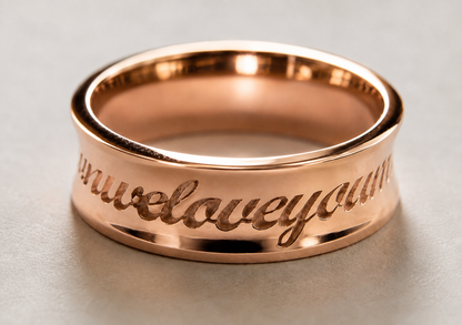 Custom Made Solid 9ct 9k 375 Yellow, Rose or White Gold Engraved Ring With Your Own Message 7mm Wide
