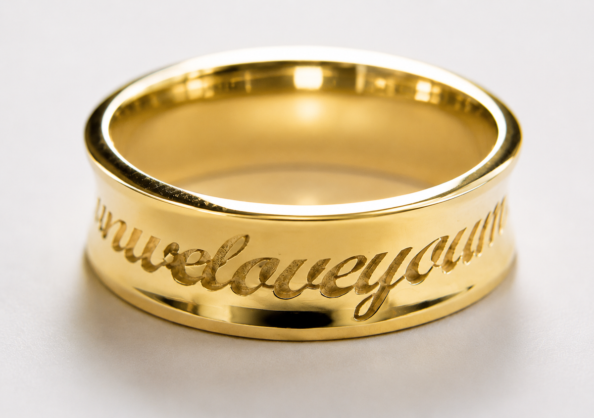 Custom Made Solid 9ct 9k 375 Yellow, Rose or White Gold Engraved Ring With Your Own Message 7mm Wide