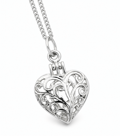 Genuine Sterling Silver 925 Heart Filigree Locket Pendant and Kerb Curb Necklace