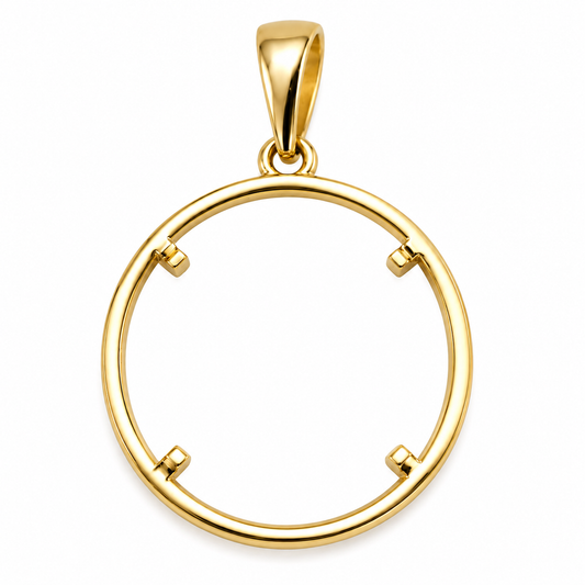 Genuine Solid 9ct 9K Yellow, Rose or White Gold Half Sovereign Plain Coin Frame 23.5mm with large Bail