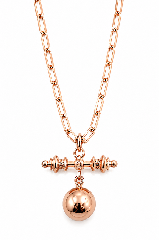 Genuine Solid 9ct 9k 375 Yellow, Rose or White Gold 16mm Ball Pendant with T-Bar + 50cm Paperclip Chain