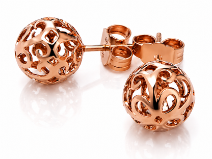 Genuine 9k 9ct 375 Yellow Gold or White Gold or Rose Gold 8mm Filigree Stud Earrings