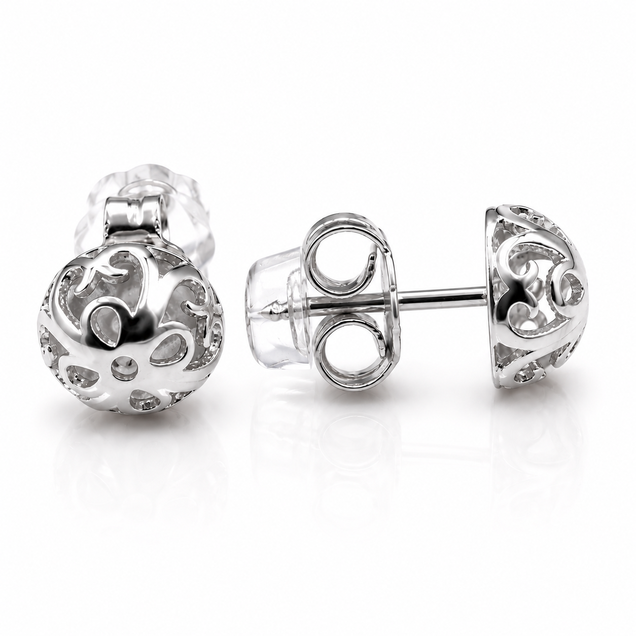 Genuine 9ct 9k 375 Yellow, Rose or White Gold 8mm Filigree Stud Half Ball Earring